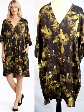 Bryn Walker V Neck Tunic Dress with Pockets Made in the USA Sz Small💛